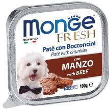 Monge Dog Fresh Manzo 100Gr Manzo Pate E Bocconcini Vaschetta