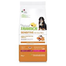 TRAINER NATURAL SENSITIVE NO GLUTEN PER CANI MEDIUM MAXI PUPPY JUNIOR CON SALMONE SACCO 12 KG